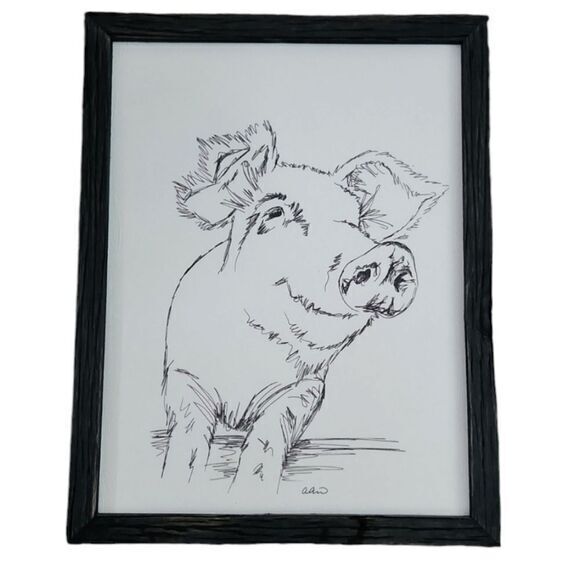 Country Pig Framed Animal Art Print 14"×18" inches - Picture 1 of 5